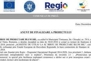 Anunţ de finalizare a proiectului