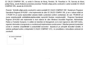 Anunţ finalizare proiect – SC CALES COMPANY SRL