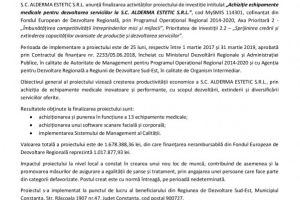 Achizitie echipamente medicale pentru dezvoltarea  serviciilor la S.C. ALDERMA ESTETIC S.R.L.