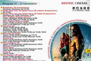 Program Cinema Inspire Alba Mall. Ce filme vor rula în perioada 21-27 decembrie 2018