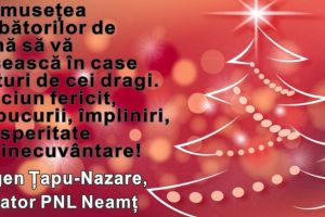 Neamţ: Eugen Țapu-Nazare: „Frumuseţea sărbătorilor de iarnă să vă găsească…”