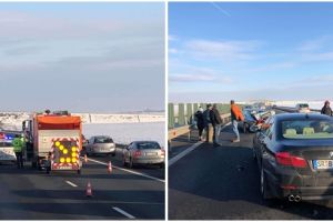 Circulaţie blocată din cauza unui accident în lanţ, pe autostrada Timişoara-Lugoj