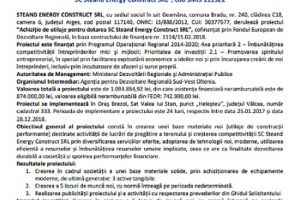Anunţ finalizare proiect “Achiziţie de utilaje pentru dotarea SC Steand Energy Construct SRL”