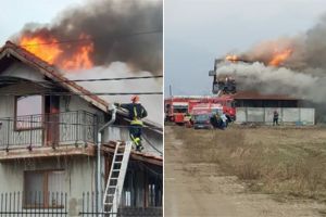 FOTO. Incendiu puternic la acoperişul unei case din localitatea Vinţu de Jos