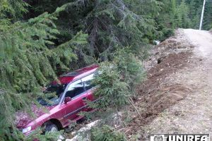 Accident rutier pe DN7. Un şofer din Petreşti, cu alcoolemie-record, şi-a condus maşina, pe lângă drum, ”în decor”