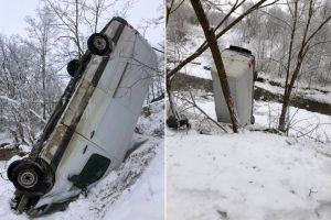 FOTO Accident ca în filme cu final fericit, la Porumbacu de Sus