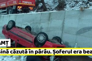 Neamţ: Șoferul care s-a răsturnat cu maşina în pârâu era beat (FOTO)