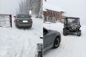 Un bărbat din Galaţi a avut nevoie de ajutorul jandarmilor harghiteni pentru a ieşi cu maşina din nămeţi