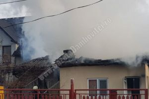 DOICEȘTI: Acoperişurile a două case au luat foc. O femeie a făcut atac de panică