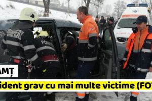 Neamţ: Accident grav cu mai multe victime. Impact între un TIR şi un autoturism (FOTO)