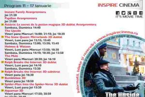 Program Cinema Inspire Alba Mall. Ce filme vor rula în perioada 11 – 17 ianuarie 2019