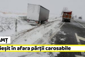 Neamţ: TIR ieşit în afara părţii carosabile