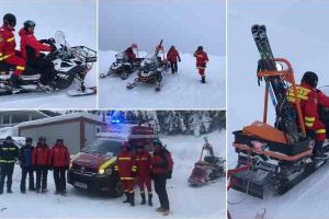 FOTO, VIDEO: Prima intervenţie a echipajului SMURD dislocat temporar la Domeniul Schiabil Șureanu. Un tânăr cu fractură la un picior, evacuat de pe pârtie