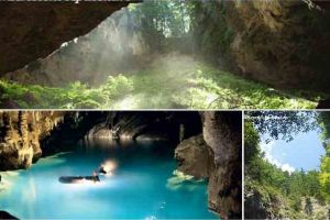 FOTO| Atmosfera fascinantă a peşterii-aven Gheţarul de sub Zguraşti, cu spectacol de lumini şi ceaţă la intrare