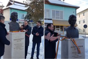 FOTO. Busturile marilor poeţi Mihai Eminescu şi Petőfi Sándor au fost dezvelite la Odoreu