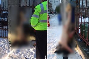 Cadavrul unui om al străzii, găsit atârnat de gardul unei biserici