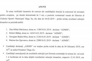 FOTO: Vezi numele celor 4 candidaţi care se vor directori la CSM Târgu Jiu!