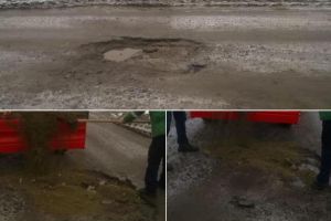 FOTO/ ȘTIREA TA: Drum lăsat în paragină de Consiliul Judeţean Alba, peticit cu lopata, de angajaţii primăriei Gârbova