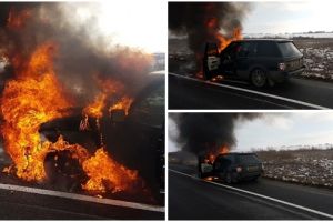 Intervenţie a pompierilor după ce o maşină a fost cuprinsă de flăcări pe centura Timişoarei
