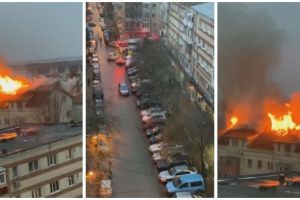 Incendiu puternic la mansarda unui bloc de pe Calea Martirilor din Timişoara