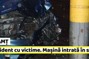 NEAMȚ: Accident cu victime, printre care şi o fetiţă de 9 ani. A intrat cu maşina în stâlp