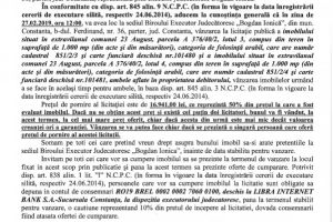 B.E.J. Bogdan Ionica organizeaza licitatie publica in vederea vanzarii unui imobil in comuna 23 August