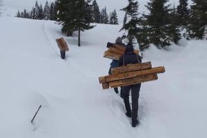 FOTO/ ȘTIREA TA: Patru localnici din Scărişoara, ”îngeri păzitori” pentru tanti Mărioara, o bunică izolată de zăpezi, din cătunul Sfoartea
