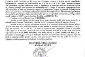 Licitatie publica organizata de B.E.J. Bogdan Ionica