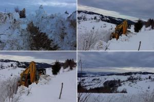 FOTO / VIDEO: Troiene ”cât casa”, încă, în Apuseni. În Certege, marţi s-a intervenit pentru îndepărtarea stratului gros de zăpadă