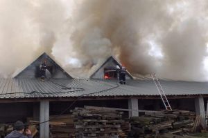 FOTOGALERIE. Incendiu puternic în Satu Mare! Flăcările au cuprins un atelier de tâmplărie