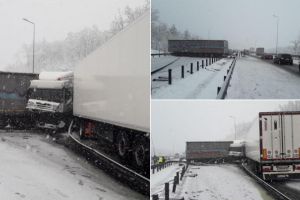 FOTO/ Accident rutier pe A1, între Sălişte şi Sibiu: O persoană rănită după o coliziune între două TIR-uri. Circulaţie restricţionată la km 264