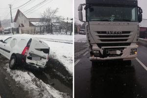 FOTO Maşină lovită de un TIR pe DN7 la Tălmaciu