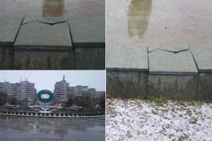 FOTO, VIDEO ȘTIREA TA: Fântâna arteziană din Parcul Unirii uitată de administraţia locală. Plăcile sunt sparte şi se desprin de pe monument