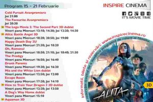 Program Cinema Inspire Alba Mall. Ce filme vor rula în perioada 15 – 21 februarie 2019
