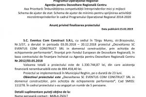 Anunţ privind finalizarea proiectului