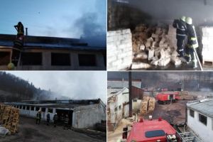 FOTO: Incendiu la o fabrică din Câmpeni – Focul a distrus 20 de mp din acoperiş şi o cantitate mare de rumeguş