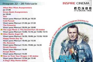 Program Cinema Inspire Alba Mall. Ce filme vor rula în perioada 22 – 28 februarie 2019