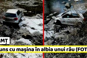 NEAMȚ: Un şofer din Piatra-Neamţ a ajuns cu maşina în albia unui râu (FOTO)