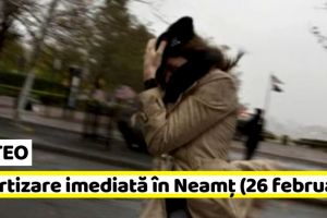 METEO: Avertizare imediată în judeţul Neamţ (26 februarie). Vânt puternic