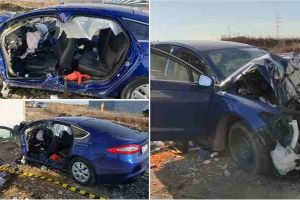 FOTO, VIDEO: Accident MORTAL pe DN14B, la ieşire din Teiuş spre Blaj. Un bărbat de 49 de ani, din Cluj, a decedat după ce a intrat cu maşina într-un cap de pod
