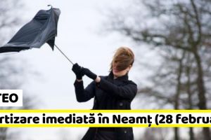 METEO: Avertizare imediată în judeţul Neamţ (28 februarie). Vânt puternic