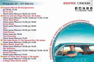 Program Cinema Inspire Alba Mall. Ce filme vor rula în perioada 1 – 7 martie 2019