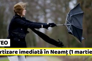 METEO: Avertizare imediată în Neamţ (1 martie). Vânt puternic