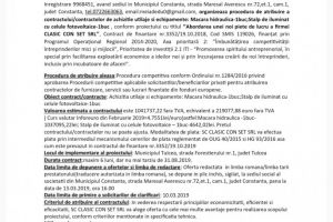 SC CLASIC CON SET SRL organizeaza procedura de atribuire a contractului/contractelor de achizitie utilaje si echipamente