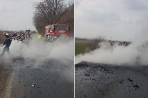 Autoturism cu remorcă în FLĂCĂRI pe DN 7! Circulaţia rutieră, BLOCATĂ pe ambele sensuri