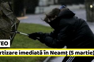 METEO: Avertizare imediată în Neamţ (5 martie). Vânt puternic la munte
