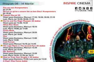 Program Cinema Inspire Alba Mall. Ce filme vor rula în perioada 8 – 14 martie 2019