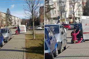 FOTO ȘTIREA TA: La Alba Iulia, o femeie şi doi copii vandalizează un container Caritas. Ce “privelişti” ţi se oferă ca albaiulian care mai umbli şi la pas prin oraş