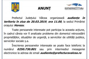 Prefectul judeţului Vâlcea, Florian Marin, organizează prima sesiune de audienţe în teritoriu la sediul Primăriei Horezu
