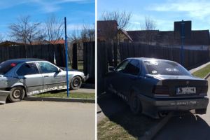 FOTO Copil la volan în Cisnădie – A intrat în gardul unei case